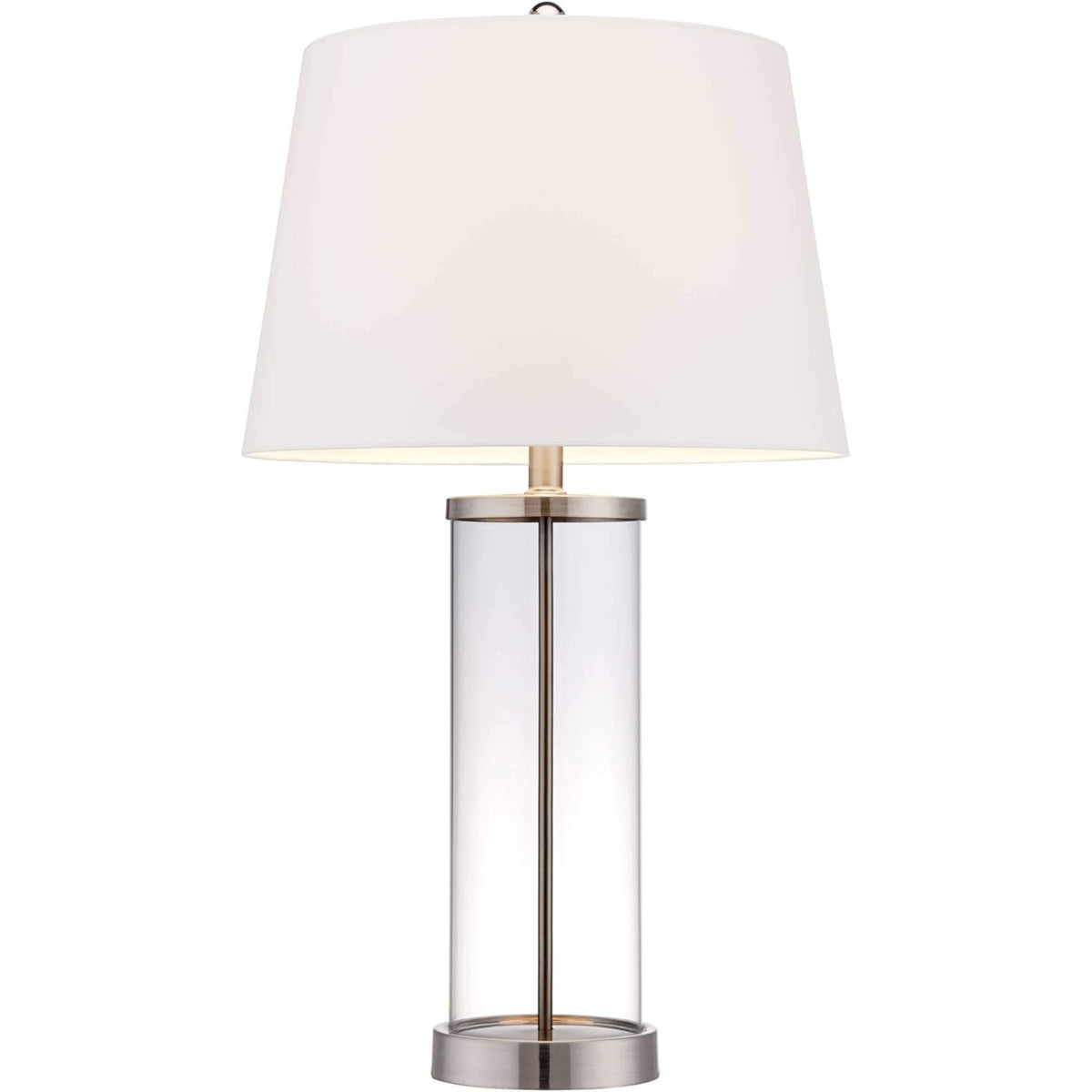 Modern Coastal Style Table Lamps 26" High Set of 2 Fillable Clear Glass Steel Metal White Empire Fabric Shade for Living Room Bedroom Beach House Bedside Nightstand Home Office