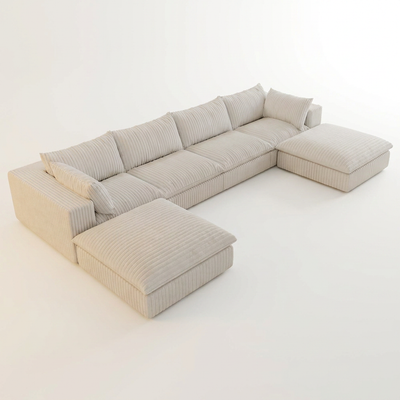 Modular Sectional Sofa Built for Ultimate Comfort, Corduroy Fabric, Movable Ottoman, U-Shape Design