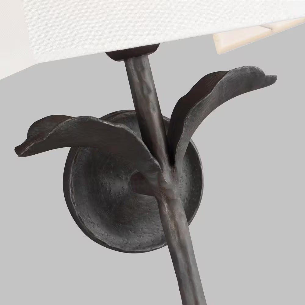 Georgia 1-Light 11 In. Aged Iron Wall Sconce with White Linen Shade
