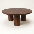 Round Wood Coffee Table Designed for Modern Living Spaces, Solid Mango Wood, Cylindrical Legs, 36 Inch
