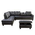 L Shaped Couch Modern Sectional Sofa with Left Chaise & Ottoman Tufted Modular Sofa Couch Set for Living Room, Black