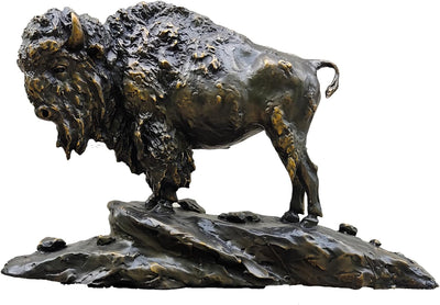Bronze Bison Statue Large American Buffalo Sculpture Rocky Base Lodge Decor