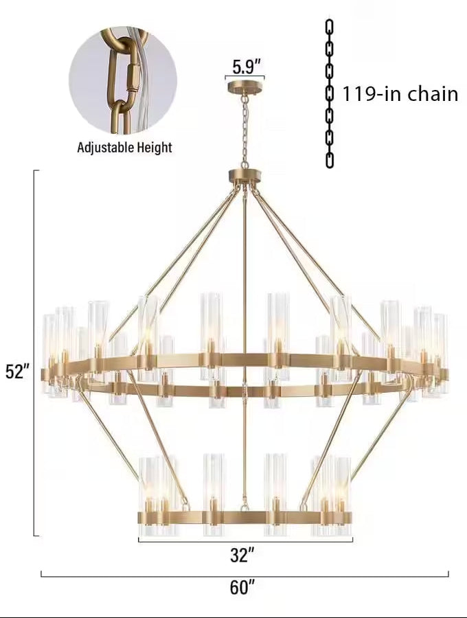 Modern Chandelier 60 In. 30-Light Gold Wagon Wheel Chandelier for Dinning Room, Foyer, Living Room, Staircase