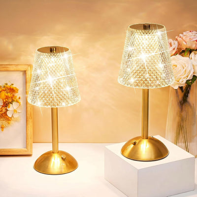 2 Pcs Cordless Table Lamp LED Touch, Gold, Crystal Cut Style