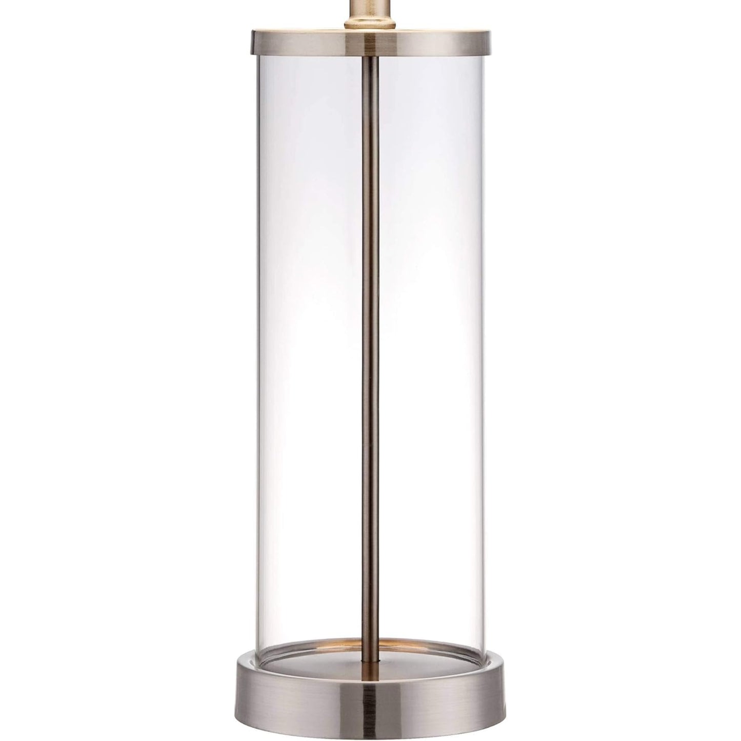 Modern Coastal Style Table Lamps 26" High Set of 2 Fillable Clear Glass Steel Metal White Empire Fabric Shade for Living Room Bedroom Beach House Bedside Nightstand Home Office