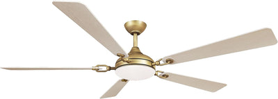65" 5-Blade LED Smart Ceiling Fan - Heritage Brass and Warm Coastal Driftwood Blades with Etched Lens