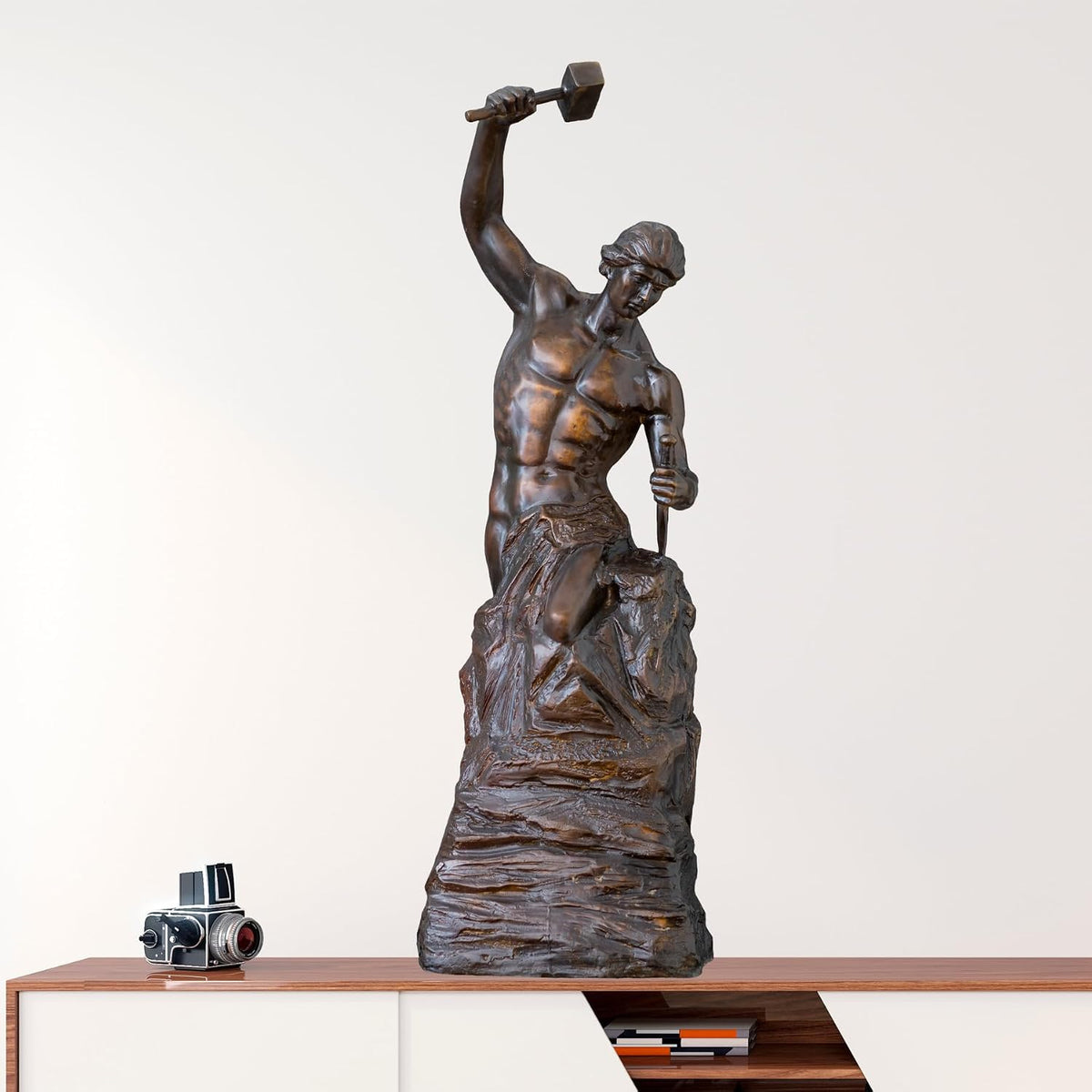 Self Made Man Bronze Statue and Sculpture,27.6" Bronze the Working Freemason Figure Statue Is Perfect for Any Home or Office
