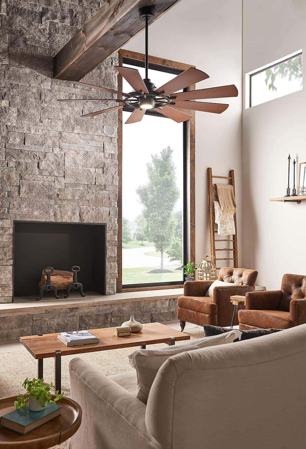 Gentry XL 65" Ceiling Fan with LED Light, Distressed Black