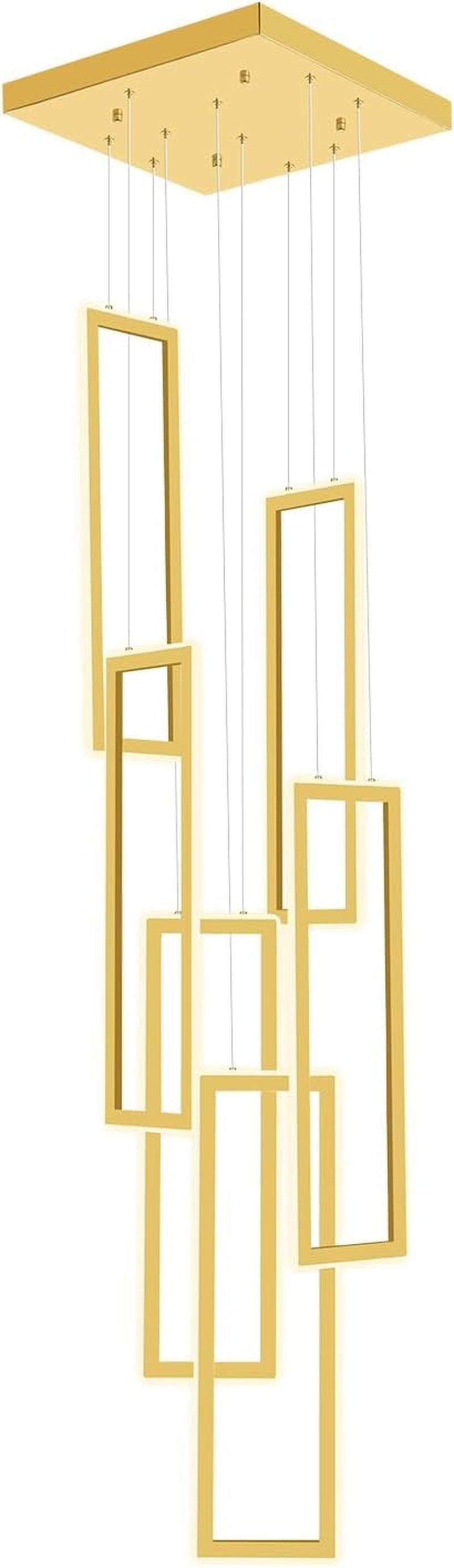 6-Ring Rectangle Chandelier Foyer High Ceiling Chandelier Contemporary Large Led Gold Ring Chandeliers for Staircase Villa