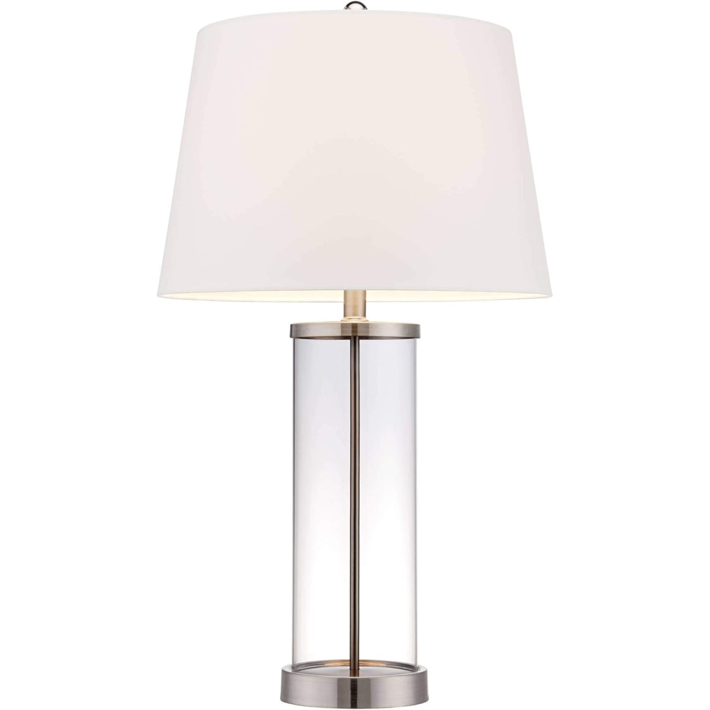 Modern Coastal Style Table Lamps 26" High Set of 2 Fillable Clear Glass Steel Metal White Empire Fabric Shade for Living Room Bedroom Beach House Bedside Nightstand Home Office