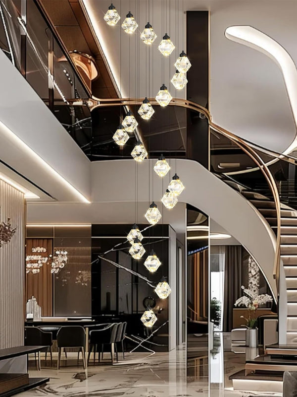 Large Modern Black Crystal Chandelier, 26-Light High Ceiling Pendant Light Fixture for Staircase, Living Room, Foyer, Entryway