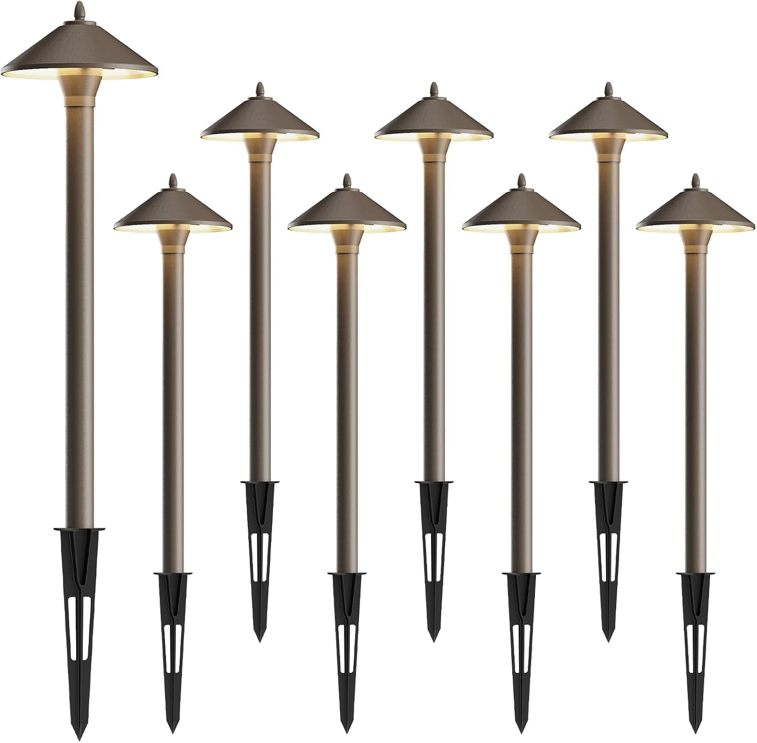 Landscape Lighting Outdoor Low Voltage Landscape Lighting Kits 8PK Pathway Lights Wired 10W 25 Lumen 2700K Warm White Metal 12V Bronze Electric Sidewalk Walkway Lights with Cable Connectors