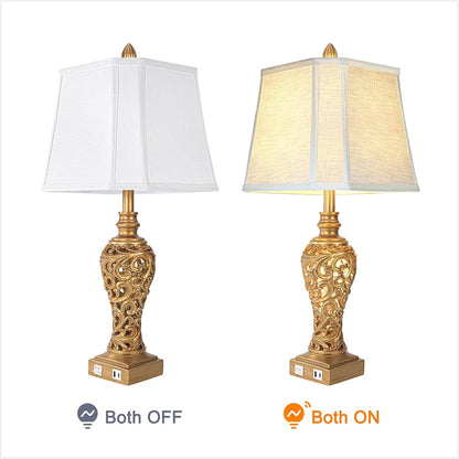 Vintage Table Lamps with Night Light, 28.5'' Tall, Antique Gold, Set of 2