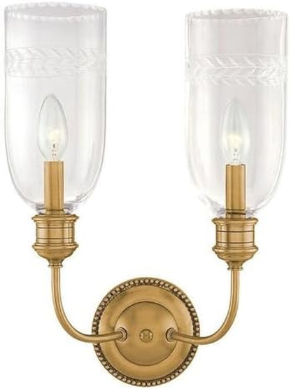Lafayette 2-Light Wall Sconce | Aged Brass Finish | Made of Brass & Glass | Damp-Rated for Bathroom Use | 12.5" W X 17" H Profile | 292-AGB