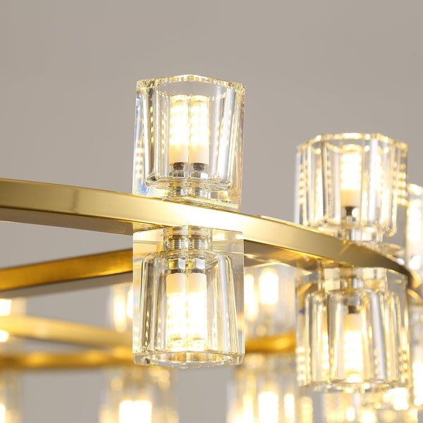2 Tier Gold Wagon Wheel Chandelier, 108-Lights Farmhouse Pendant Light Fixture, Rustic round Chandelier for Foyer Entryway Living Room (Dia 32"+40")