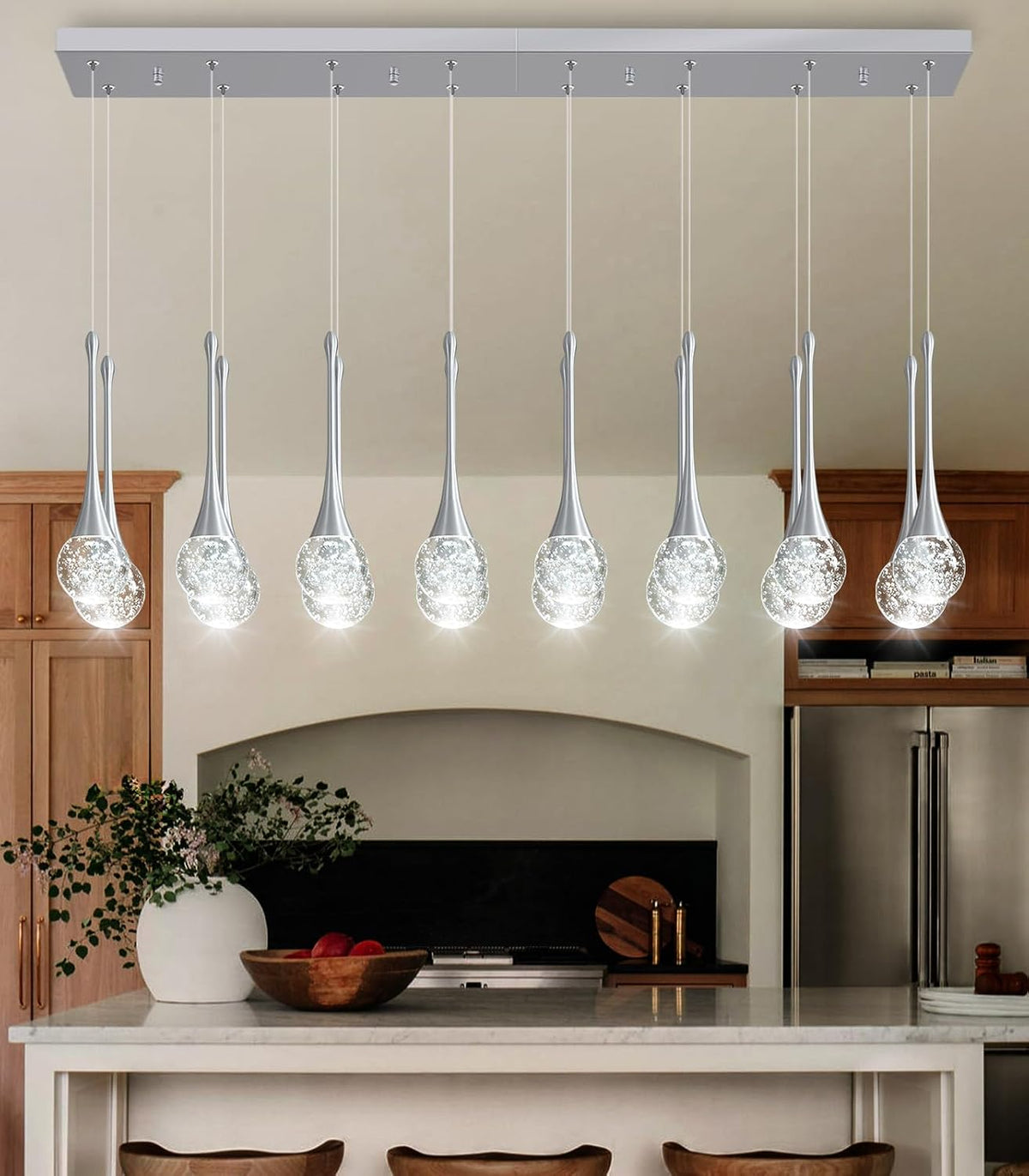16 Lights Modern Glam Crystal Chandelier for High Ceiling LED Dimmable Pendant Light for Staircase Foyer Enterway Living Room Chandelier Lighting Silver