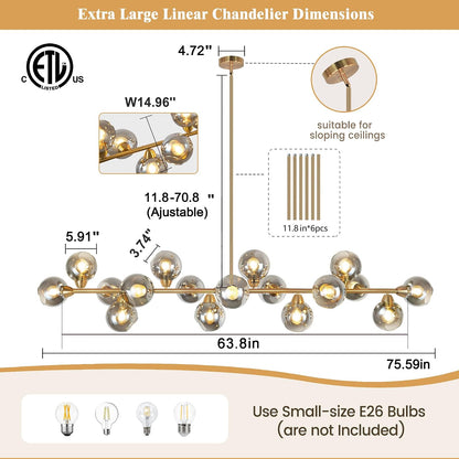 75'' Gold Linear Chandeliers for Dining Room Modern Extra Large Chandelier