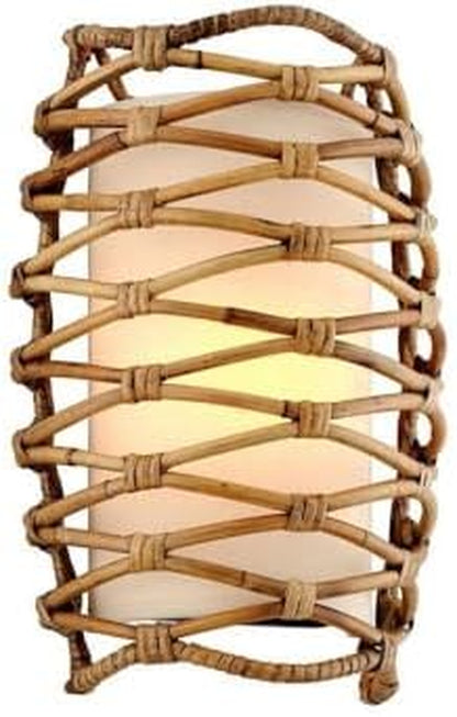 Balboa 1-Light Wall Sconce | Textured Bronze Finish | Made of Hand-Worked Iron & Natural Woven | 10.25" W X 14.5" H Profile | Rattan Shade | B6741-TBZ