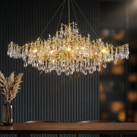 14-Lights Gold Luxury Crystal Linear Chandelier, Modern Tree Branch Chandelier for Dinning Room, Kitchen, Living Room — Studio Shot
