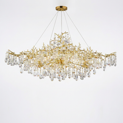 Linear Crystal Chandelier Built to Transform Your Dining Room, 14 Lights, Gold Finish, Tree Branch Design