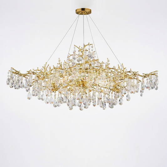 14-Lights Gold Luxury Crystal Linear Chandelier, Modern Tree Branch Chandelier for Dinning Room, Kitchen, Living Room — Studio Shot