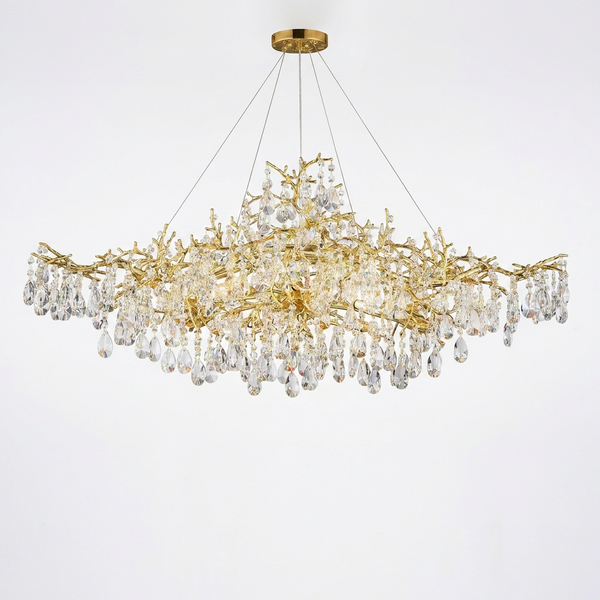 14-Lights Gold Luxury Crystal Linear Chandelier, Modern Tree Branch Chandelier for Dinning Room, Kitchen, Living Room — Studio Shot