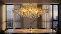 14-Lights Gold Luxury Crystal Linear Chandelier, Modern Tree Branch Chandelier for Dinning Room, Kitchen, Living Room — Lifestyle