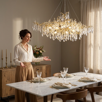 14-Lights Gold Luxury Crystal Linear Chandelier, Modern Tree Branch Chandelier for Dinning Room, Kitchen, Living Room — Lifestyle