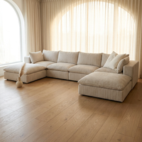 157.6” Corduroy Modular Sectional Sofa,U Shaped Sectional Sofa Couches with Movable Ottoman Chaise,Deep Seat Comfy Cloud Sofa for Living Room,Beige — Studio Shot