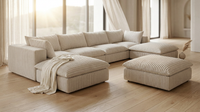 157.6” Corduroy Modular Sectional Sofa,U Shaped Sectional Sofa Couches with Movable Ottoman Chaise,Deep Seat Comfy Cloud Sofa for Living Room,Beige — Lifestyle