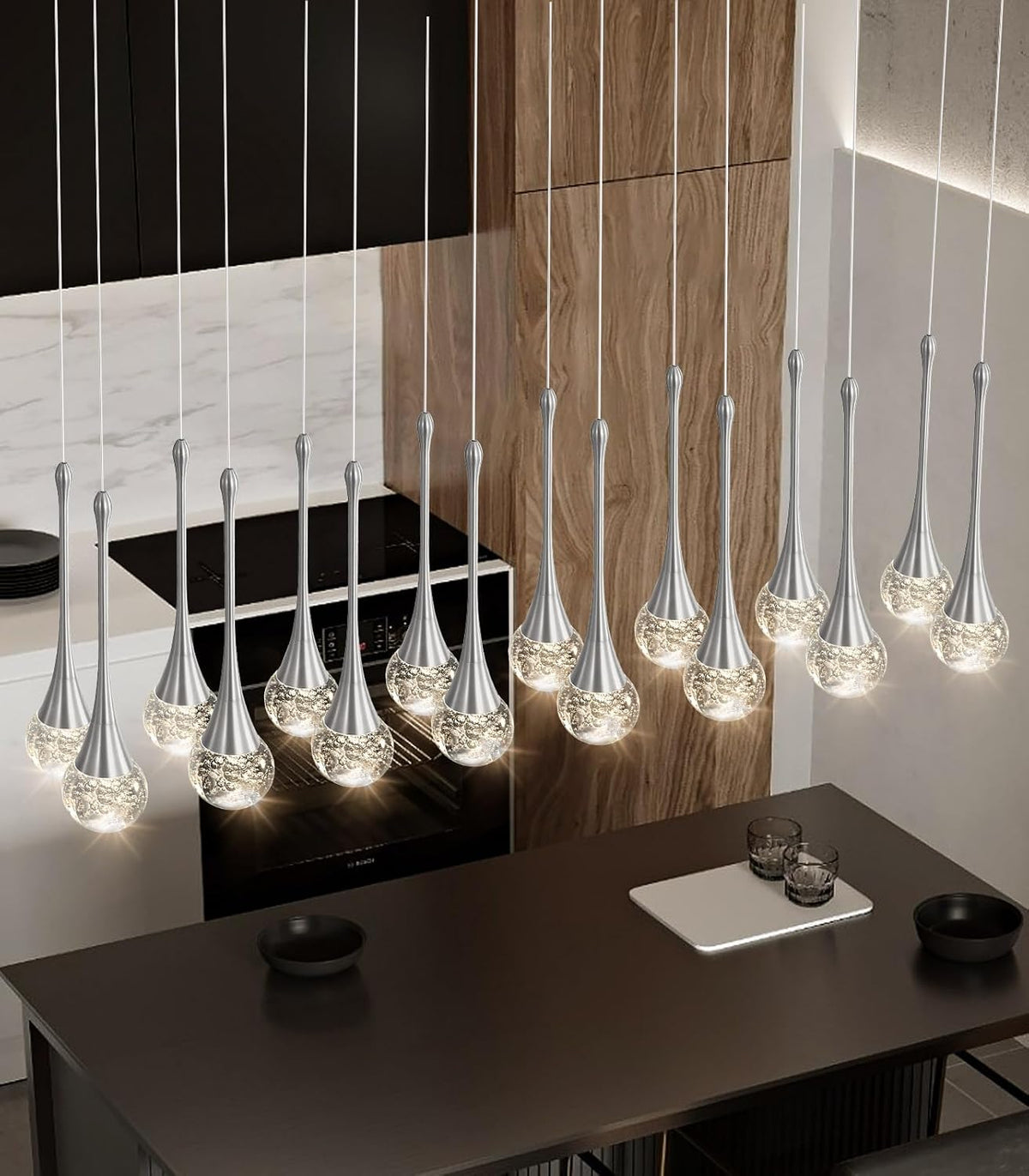 16 Lights Modern Glam Crystal Chandelier for High Ceiling LED Dimmable Pendant Light for Staircase Foyer Enterway Living Room Chandelier Lighting Silver