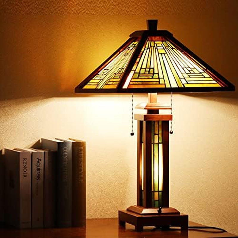 Amber Brown Series Set of 2 Tiffany-Style Table Lamps for Living Room, Bedroom, Study, and Home Office Decor