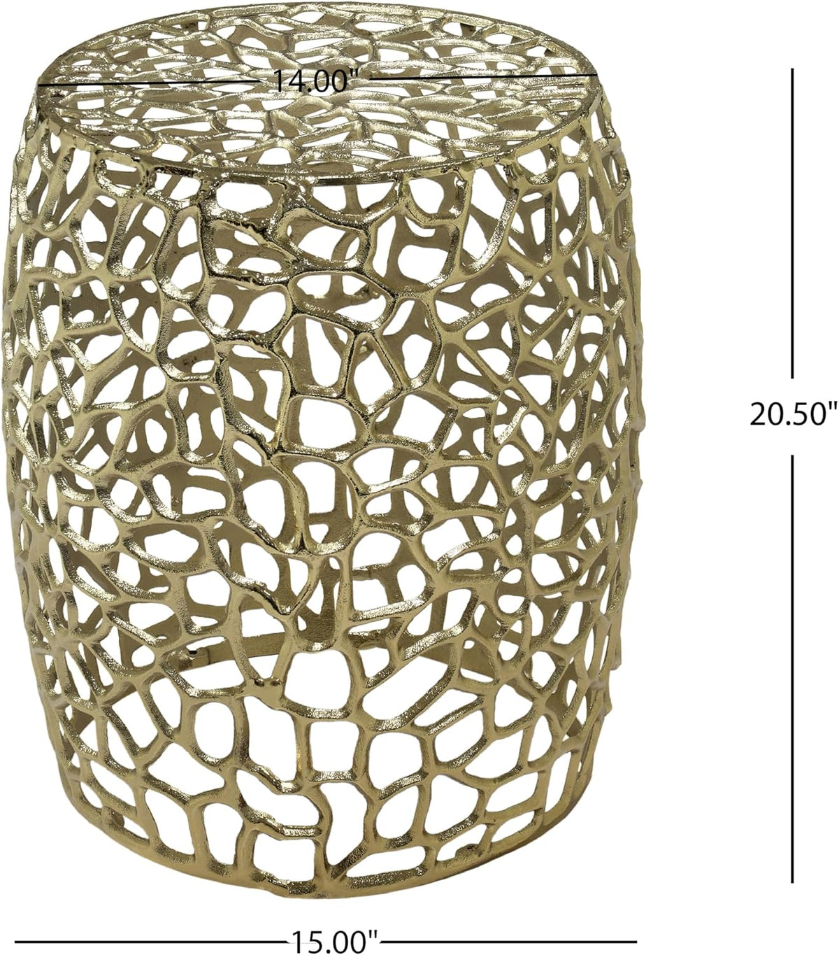 Helast Aluminium Side Table, 14.00'' W round Sofa Side Table, Modern Indoor Accent Table for Living Room Bedroom Home Office, Abstract Hollow, Gold