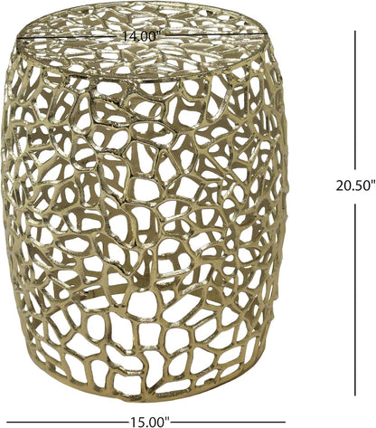 Helast Aluminium Side Table, 14.00'' W round Sofa Side Table, Modern Indoor Accent Table for Living Room Bedroom Home Office, Abstract Hollow, Gold
