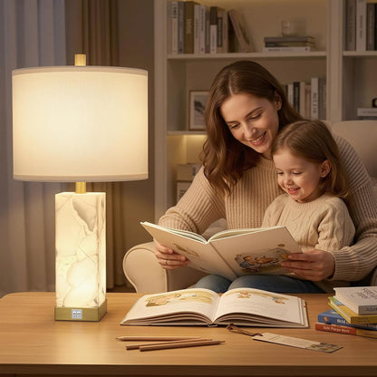 23" Alabaster Table Lamp Set of 2 for Living Room with Night Light
