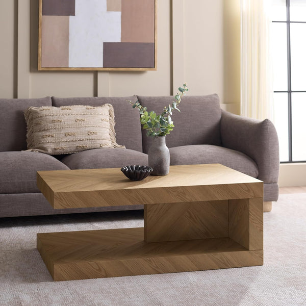 Coffee Table - Light Brown Metal and Wood - Ideal for Living Room, Family Room
