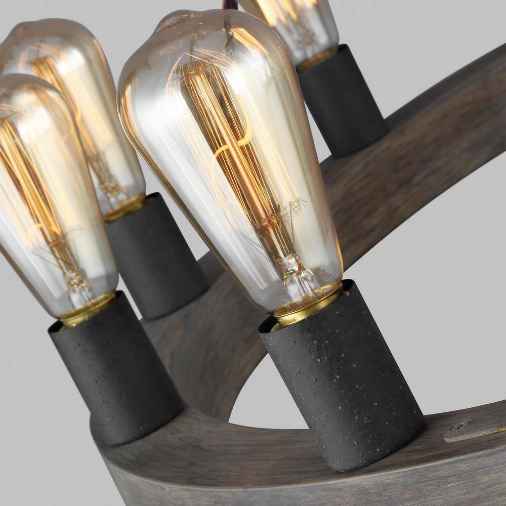 Studio Avenir 12-Light Weathered Oak Wood and Antique Forged Iron Rustic Farmhouse Wagon Wheel Candlestick Chandelier