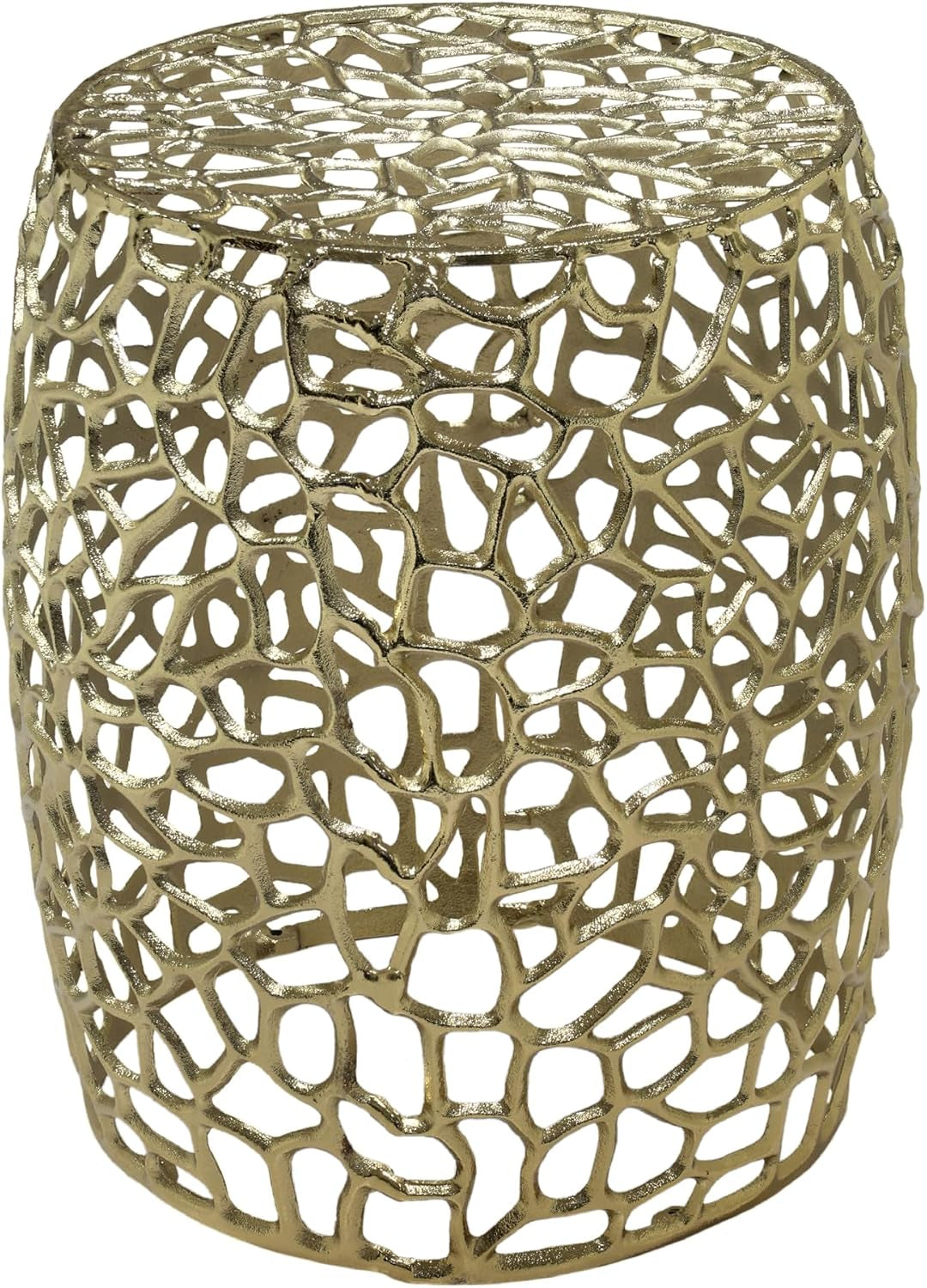 Helast Aluminium Side Table, 14.00'' W round Sofa Side Table, Modern Indoor Accent Table for Living Room Bedroom Home Office, Abstract Hollow, Gold