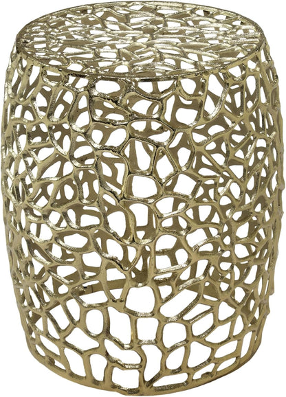 Helast Aluminium Side Table, 14.00'' W round Sofa Side Table, Modern Indoor Accent Table for Living Room Bedroom Home Office, Abstract Hollow, Gold