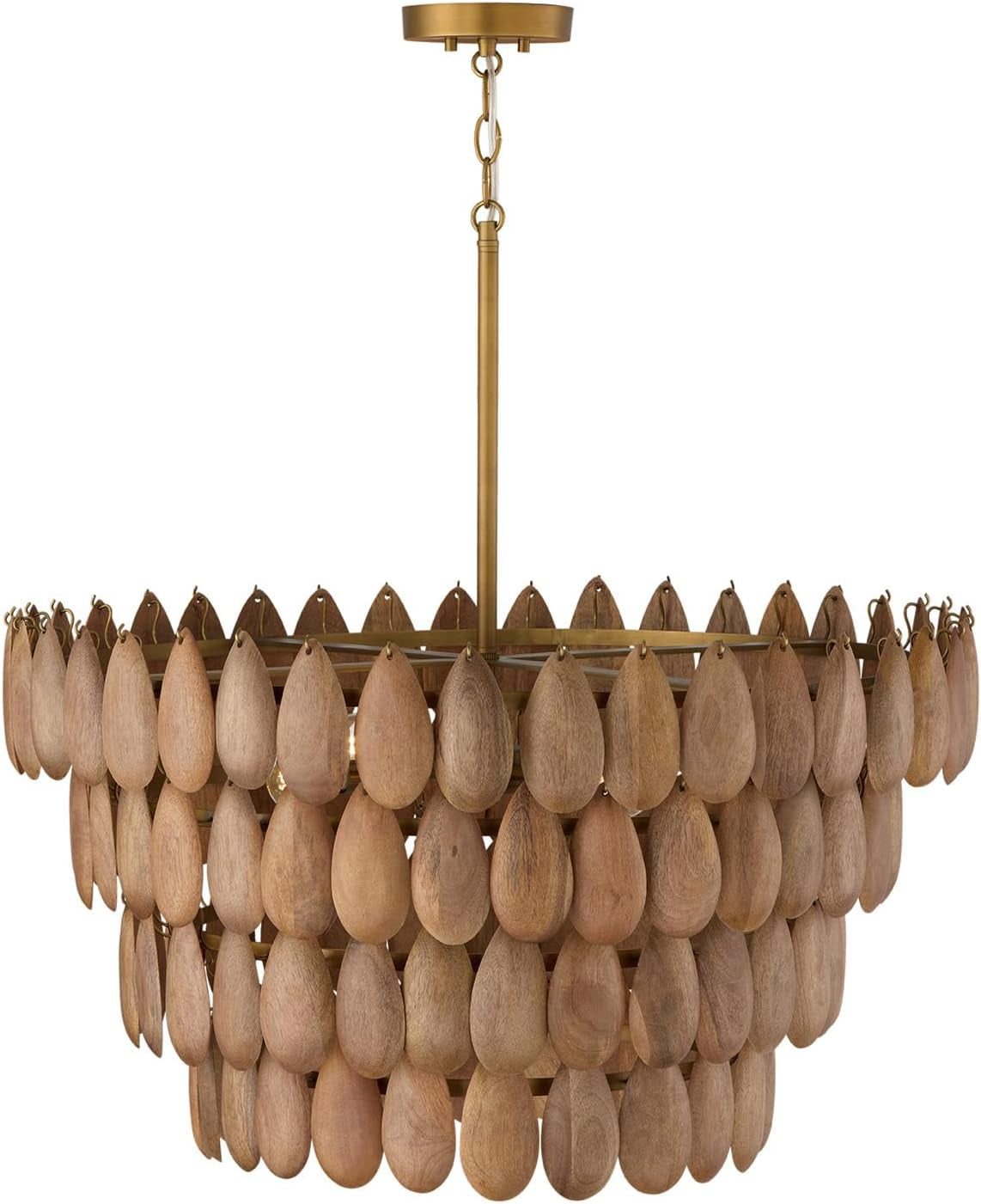 Capital Lighting 354442LW Ravi Artisan Handcrafted Mango Wood Pendant Ceiling Light, 4-Light 240 Total Watts, 17" H X 29" W, Light Wood and Patinaed Brass