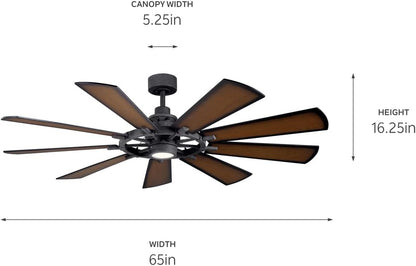 Gentry XL 65" Ceiling Fan with LED Light, Distressed Black