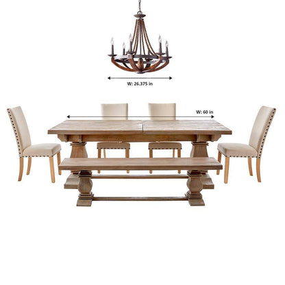 Adan 6-Light Rustic Iron/Burnished Wood Beaded Candlestick Hanging Chandelier with Carved Wood Bead Details