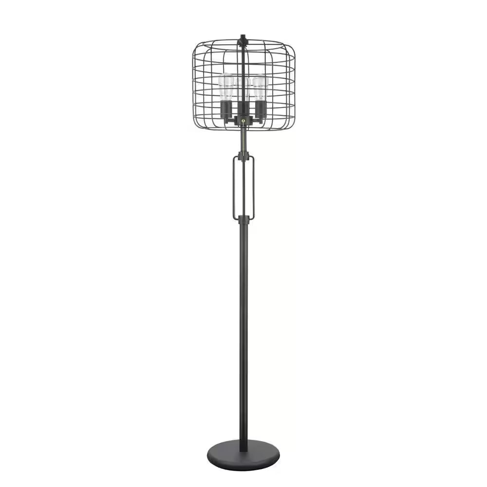 63 In. Sand Black Wire Cage Metal Floor Lamp