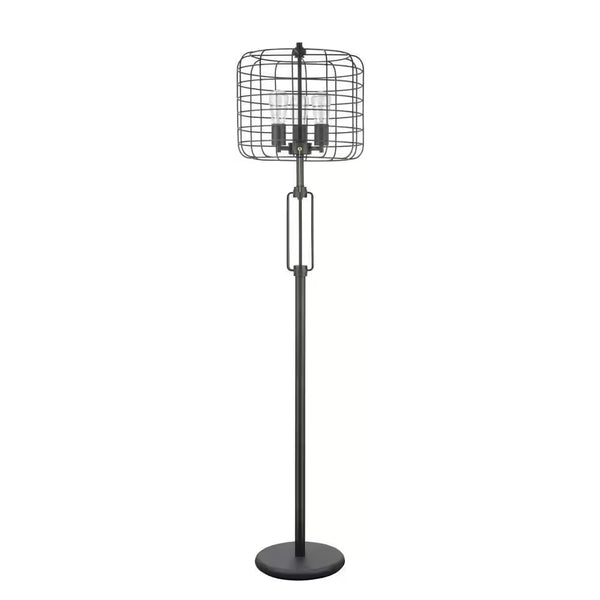 63 In. Sand Black Wire Cage Metal Floor Lamp