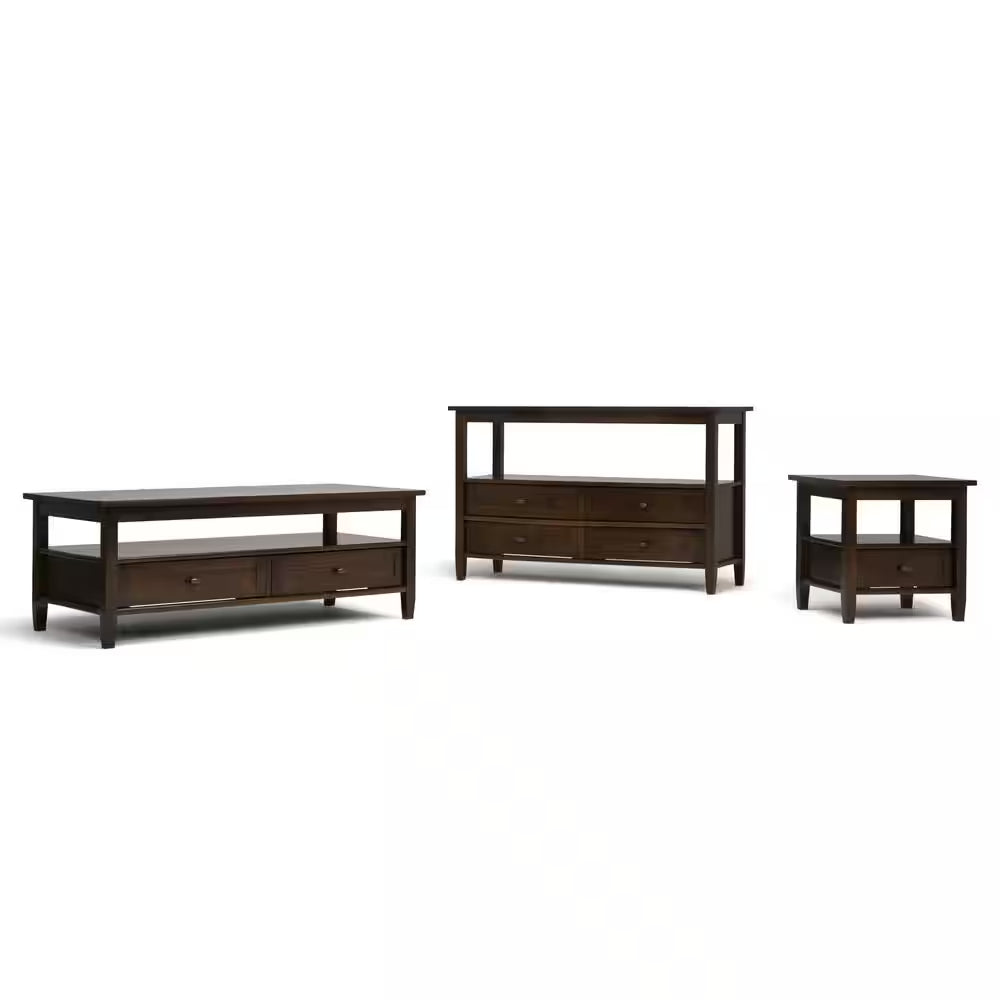 Warm Shaker 48 In. Wide Rectangle Solid Wood Coffee Table in Tobacco Brown