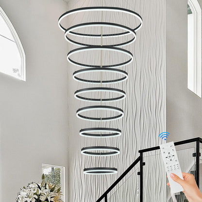 9-Rings D39.4In Modern LED Chandelier Black Dimmable High Ceiling Foyer Chandeliers Entryway with Remote Control for Staircase Entryway Living Room Foyer, 3000K-6500K