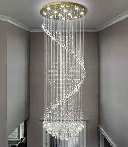 98'' Crystal Chandelier High Ceiling Chandeliers for Staircaes Large Raindrop Chandeliers LED Dimmable Flush Mount Light Fixtures for Foyer Hallway Entryway LED Bulbs Included Gold