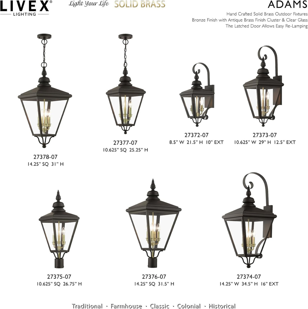 Lighting 27378-07 Adams - 4 Light Extra Large Outdoor Pendant in Traditional Style-31 Inches Tall and 14.25 Inches Wide, Finish Color: Bronze/Antique Brass
