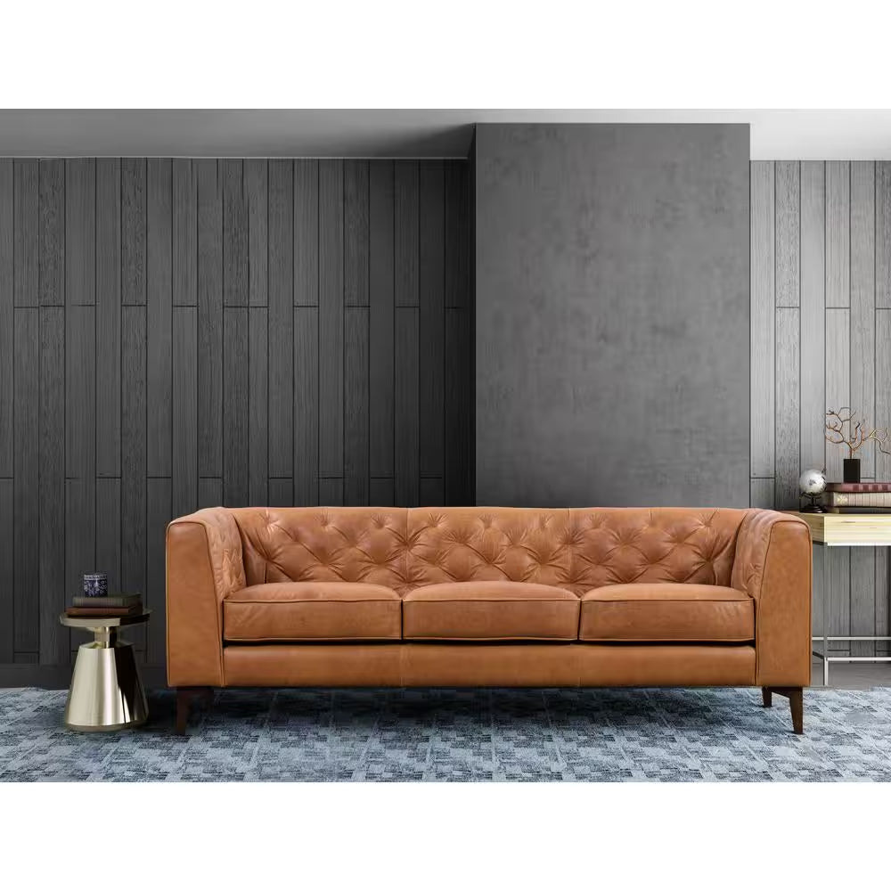 Essex 89 In. Square Arm 3-Seater Sofa in Cognac Tan