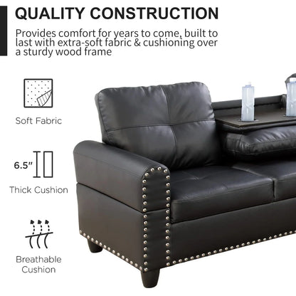 L Shaped Couch Modern Sectional Sofa with Left Chaise & Ottoman Tufted Modular Sofa Couch Set for Living Room, Black